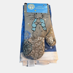 Peter Rabbit 3 Pc Kitchen Set Beatrix Potter 2 Towels & Pot Holder Bunny Cottage